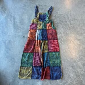 Vintage Y2k Boho Patchwork Wide Leg Flare Multicolor Jumpsuit Romper Women's M/L